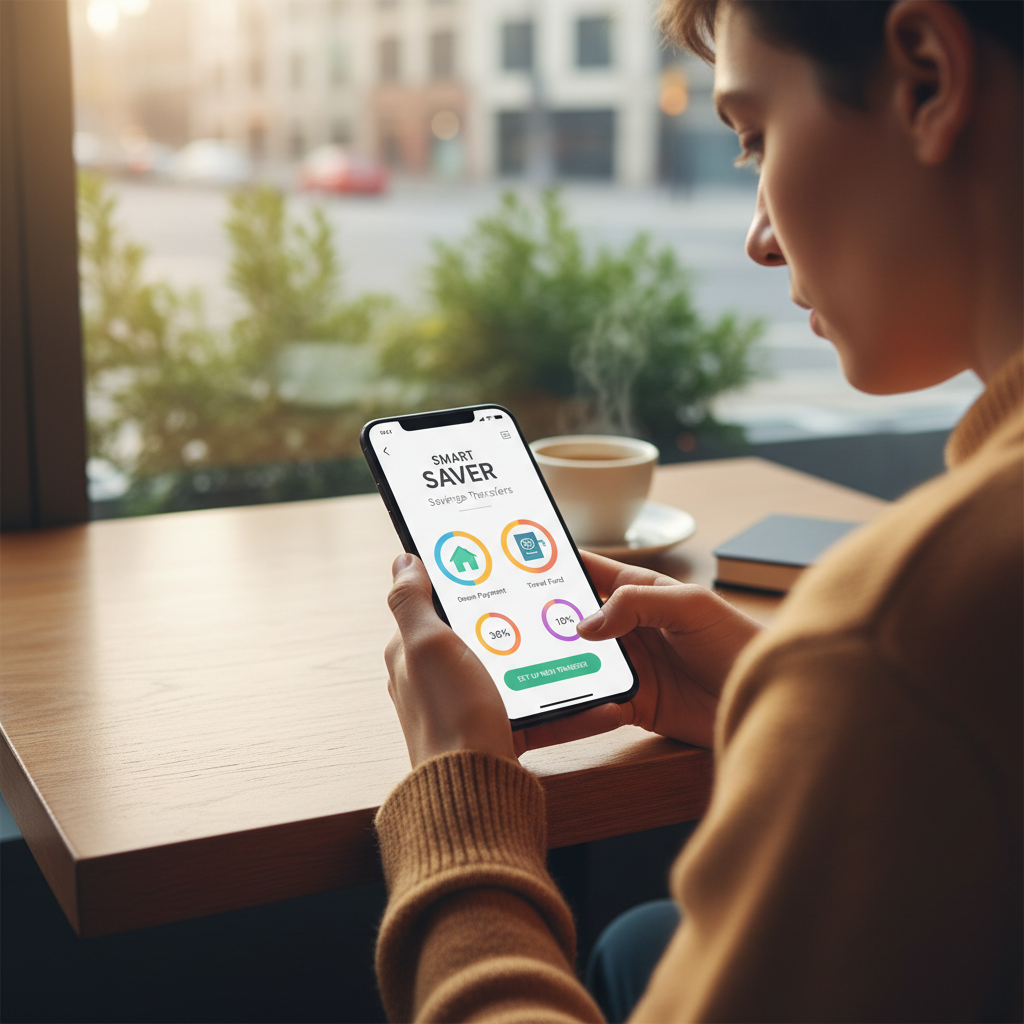 A guy using saving app to automate his budgeting.
