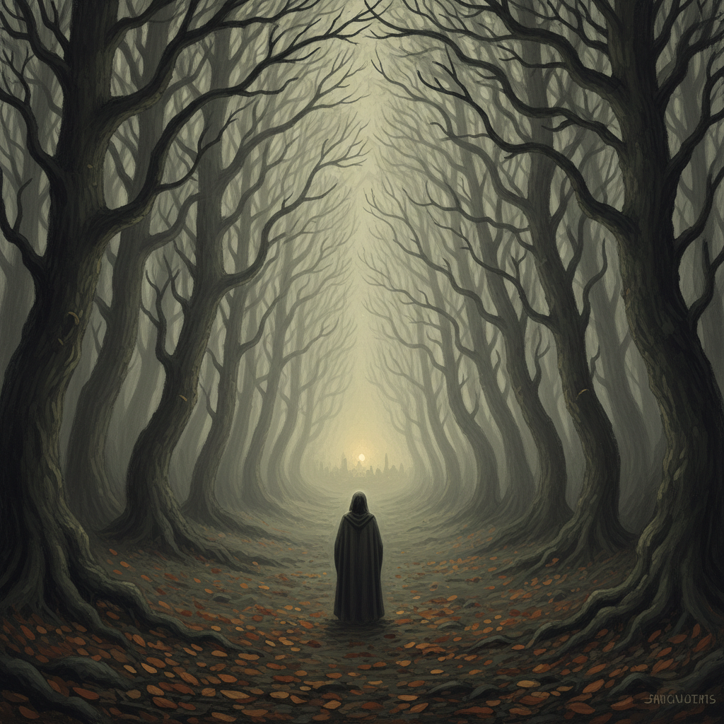 a person lost in the woods.