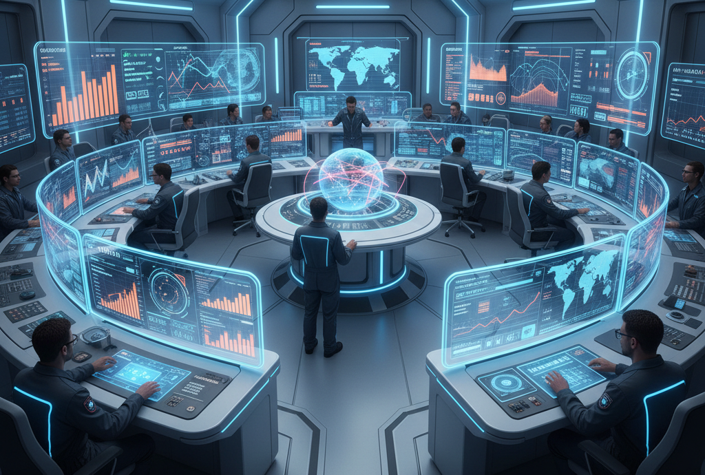 Airport professionals working in the headquarter trying to run the whole process.