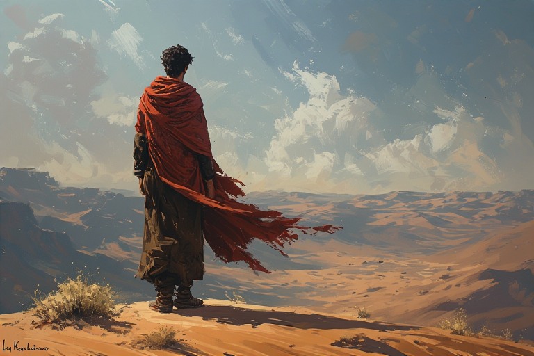 A person who has lost love and now wandering in the desert.