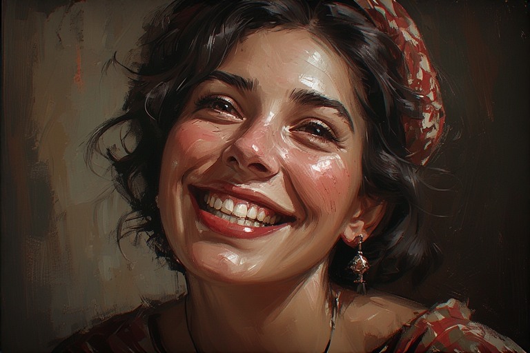 A lady's face who is smiling with a crown on her head.