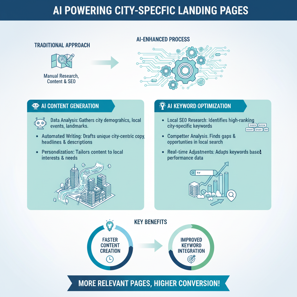 An infographic showcasing how AI tools streamline content creation and keyword integration.