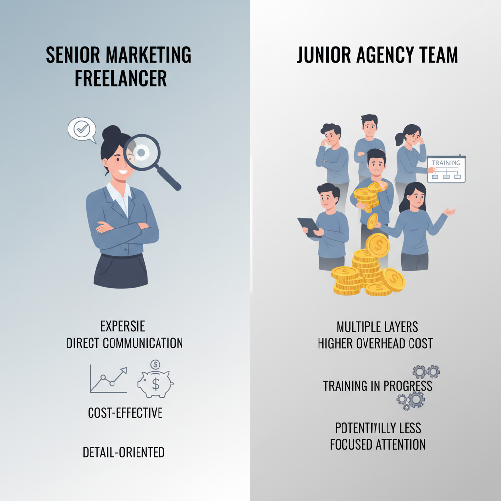 A graphic comparing freelancers and agency teams.