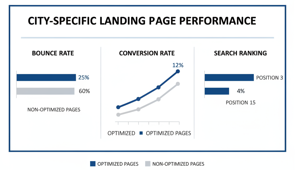 A chart comparing performance metrics like bounce rate and search ranking.