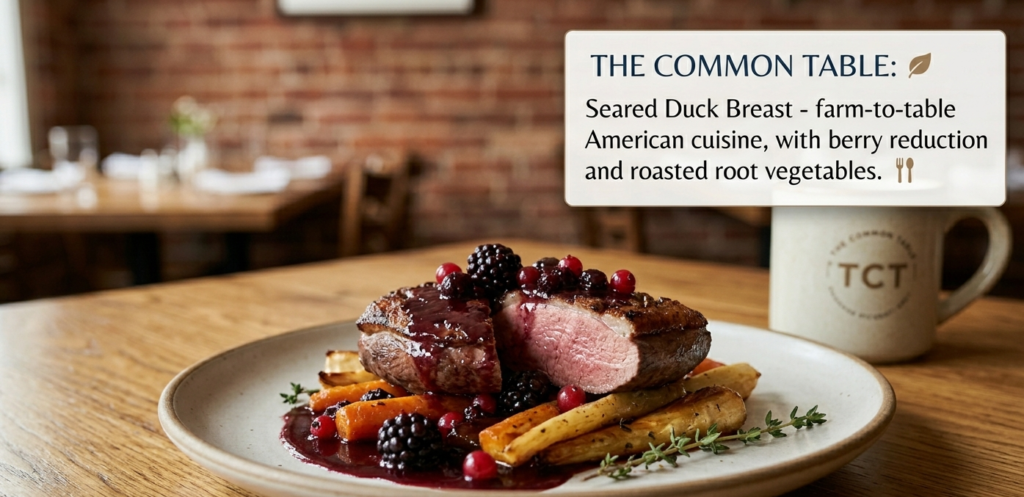 4.	Close-up of a restaurant dish with a caption overlay referencing its dish name for SEO context
