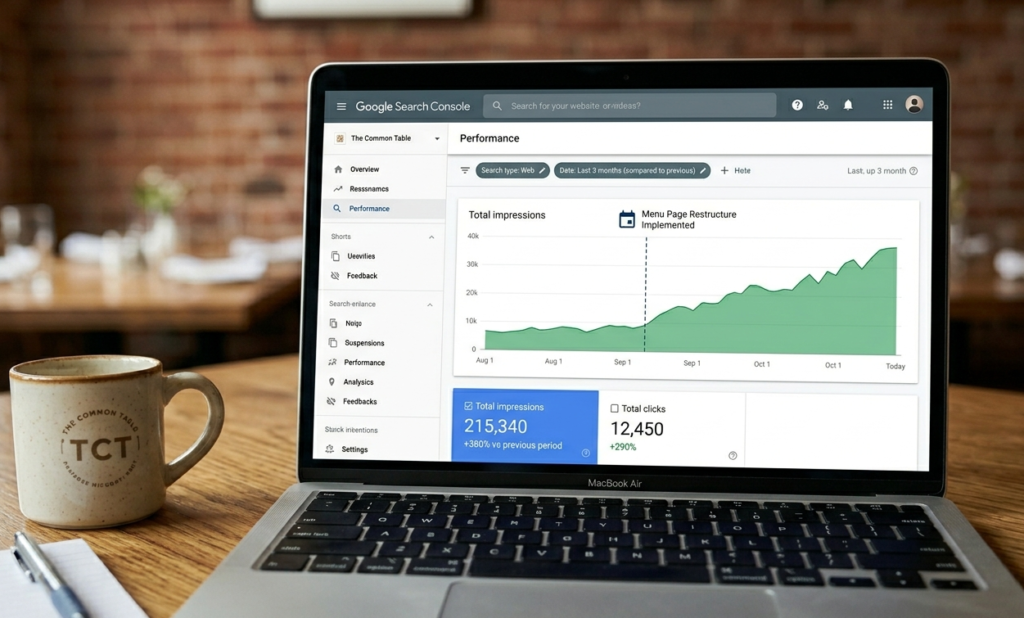 5.	Screenshot of Google Search Console showing impressions growth for a restaurant website after menu page restructure