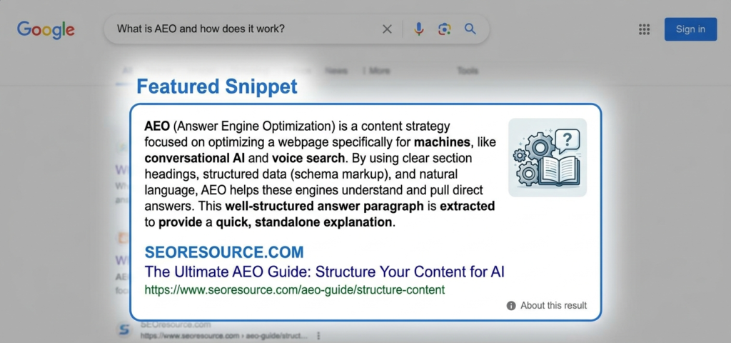 Screenshot of a featured snippet pulled from a well-structured AEO answer paragraph