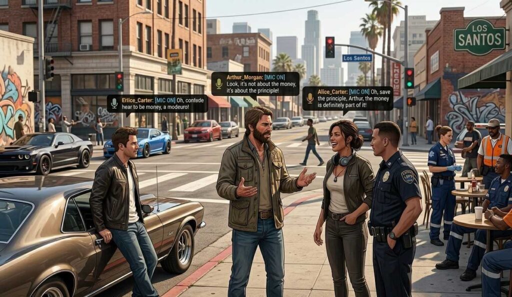 Eclipse RP Los Santos city street scene with player characters in active voice roleplay